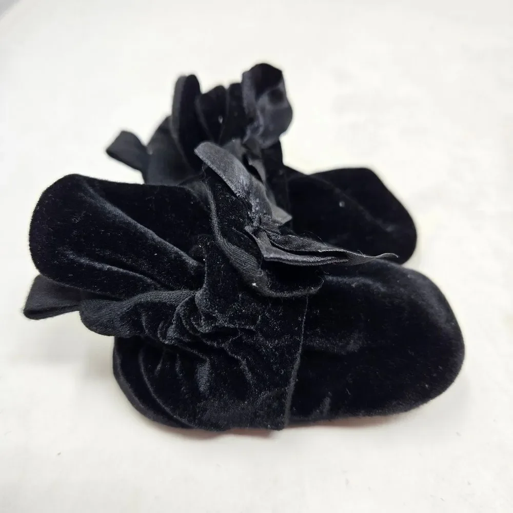 ROBEEZ Elegant Black Velvet Bow Baby Shoes Slippers 0-3‎ Months